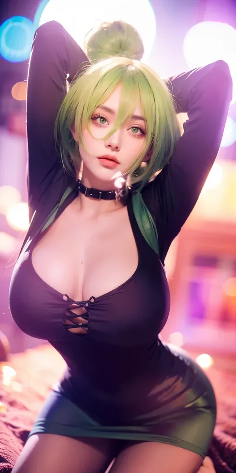 1girl, green hair, green eyes, high quality, ultra detailed, masterpiece, realistic