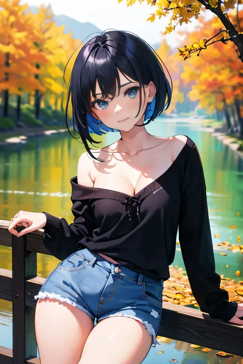 (Masterpiece:1.2, high quality), (absurdres:1.2), (pixiv:1.4), (1girl:1.2), (solo:1.2), (smile:0.8), blush, beautiful caucasian woman, (mature), symmetric face, bob cut with side fringes, bangs, black hair, crystal blue eyes, double eyelids, dark eyeshadow...