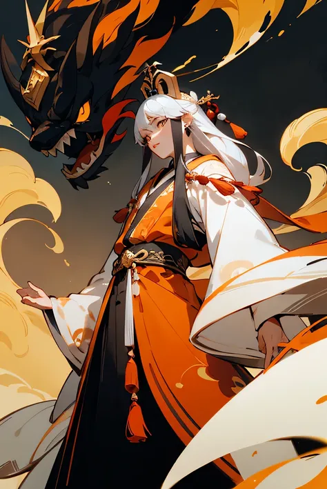 the emperor，中国the emperor，Tassel King&#39;s Crown，longer sleeves，sporty attire，独奏，Chinese dragon motif，Young person，Gorgeous palace Chinese costumes，Hanfu，Hanfu comes in black and gold，hight contrast，Characters are in shadow，wide angles，high high quality，