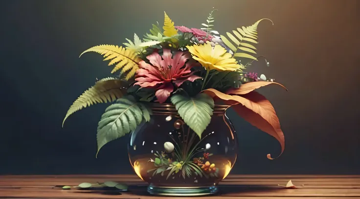 a vase of fern hanging, many ferns, colorful ferns, rainbow, realistic, high quality, sharp focus, high details,