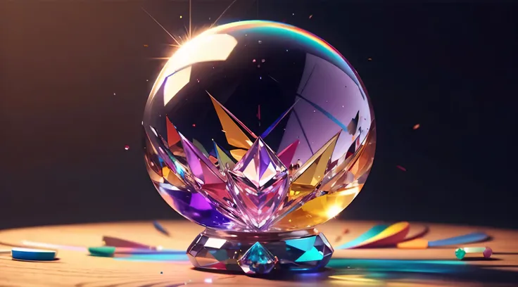 colorful crystal ball, rainbow, realistic, high quality, sharp focus, high details,