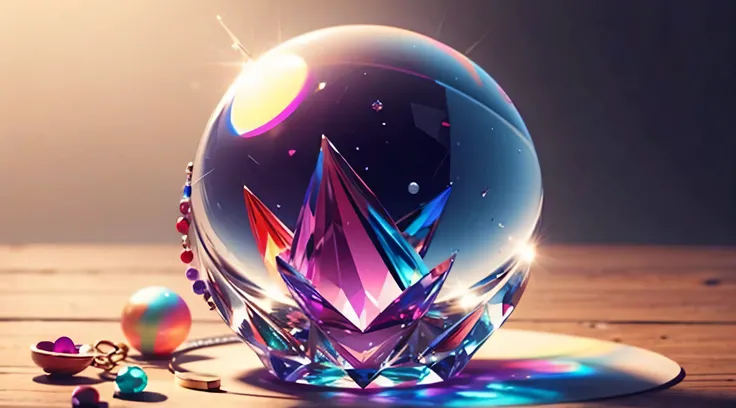 colorful crystal ball, rainbow, realistic, high quality, sharp focus, high details,