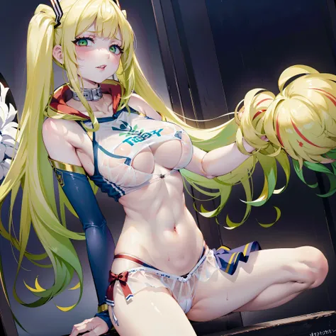 (8k, best quality, tmasterpiece:1.2),(eye detailed),(Facial features),((Clothes detail details)),(1 girl:1.3),(solo:1.35),full body,(/blonde hair/),(/green eyes/),(twintail hairstyle:1.2),(bright red lips:1.3),(/white skin:1.2/),Disgusted Face,huge breasts...