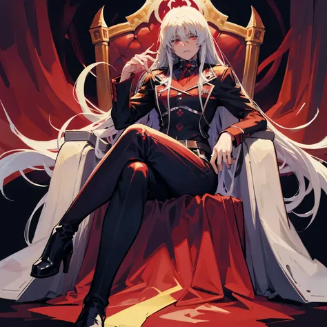 Hellsing　alucard　male people　sitting in a throne　bloods background