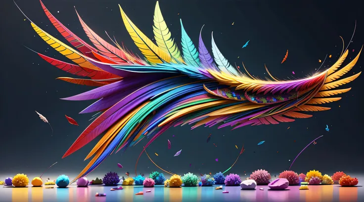 colorful wings, no one. rainbow, realistic, high quality, sharp focus, high details,