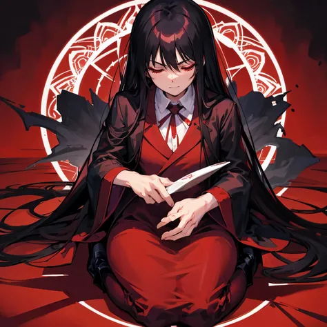 frontage　Hellsing　alucard　male people　A dark-haired　meditate on the floor　left and right eyes closed　Blood background mandala