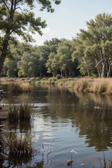 Draw a beautiful landscape of a swamp with reeds