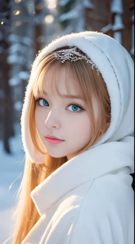 [a white lighting translucent phantom made of snow], dark muted tones, The white, A world covered in snow, branches covered with snow, cold winter touch, Unparalleled beauty, Lustrous firm and shiny skin, Bangs between the eyes, Glossy straight beautiful p...