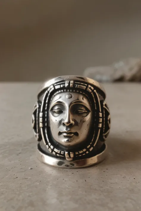 silver ring, ancient rome style, with stones, for women