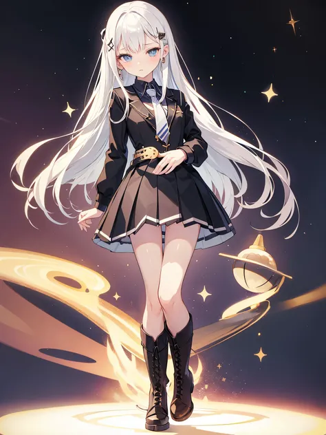 full body shot shot,idoly,portrait,solo person,over knee socks,hair pin,frilld,Boots that are thigh-length,a beauty girl,magical little girl,cyanhair,upskirt,white_panty