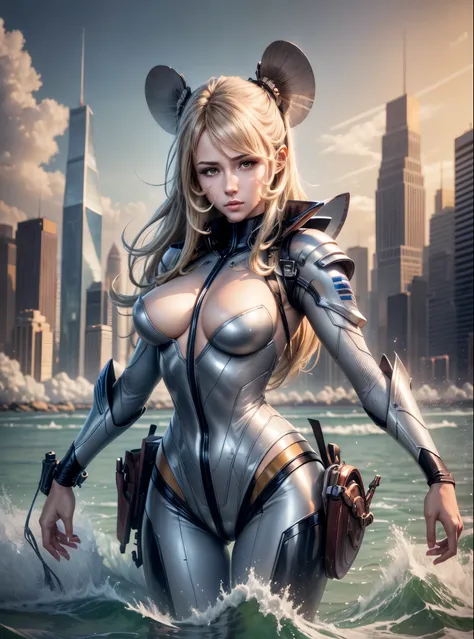 a woman in a wetsuit is standing in a body of water, beautiful cyborg priestess, 2. 5 d cgi anime fantasy artwork, perfect anime cyborg woman, [ trending on cgsociety ]!!, extremely detailed artgerm, cute cyborg girl, girl in mecha cyber armor, armor girl,...