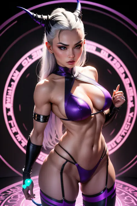 Sindel wearing micro rope bikini microtapes sexy MK full body standing in magic circle, Beautiful