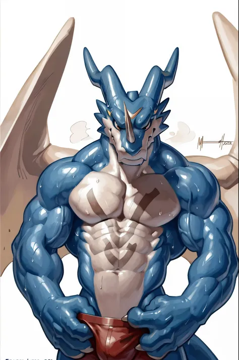 athletic exveemon. 4k, high resolution, best quality, posted on e621, solo, anthro body, older male, masculine:1, male, very masculine:1, dense muscles (tough build):1.5, (exveemon proportions):1, (correct anatomy):1, (white background, no background:1.2),...