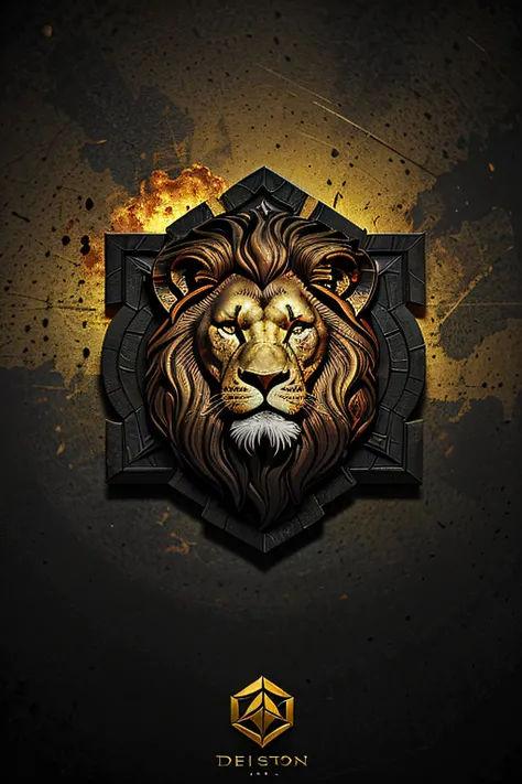 Killer lion medallion design )de (Destruction and Conquest of Death,desordem,terror ,agonia），（In the middle of the medallion is the forging table icon），（The Composition theme icon),prata，Efeito 2D plano