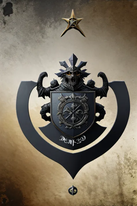 （Gengiskan coat of arms design of destruction and conquest of death,desordem,terror ,agonia），（In the middle of the medallion is the forging table icon），（The Composition theme icon),prata，Efeito 2D plano