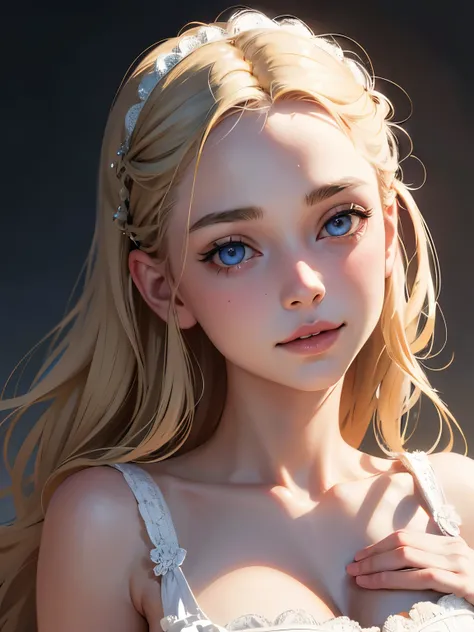 (best quality, 4k, 8k, high resolution, masterpiece: 1.2), ultra detailed, (realistic, photorealistic, photorealistic: 1.37), wearing a sexy white lace victorian dress, beautiful detailed blue eyes, beautiful blonde hair detailed, beautiful detailed lips, ...