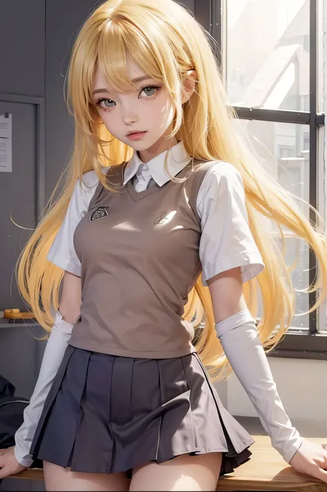 Misakishokuhou, Misaki Shokuhou, blonde hair, cabelo entre os olhos, Cabelos Longos, symbol-shaped pupils, (olhos amarelos:1.5)
quebrar cotovelo Luvas, Luvas, Uniforme escolar, mangas curtas, summer uniform, pullover, tokiwadai Uniforme escolar, luvas bran...