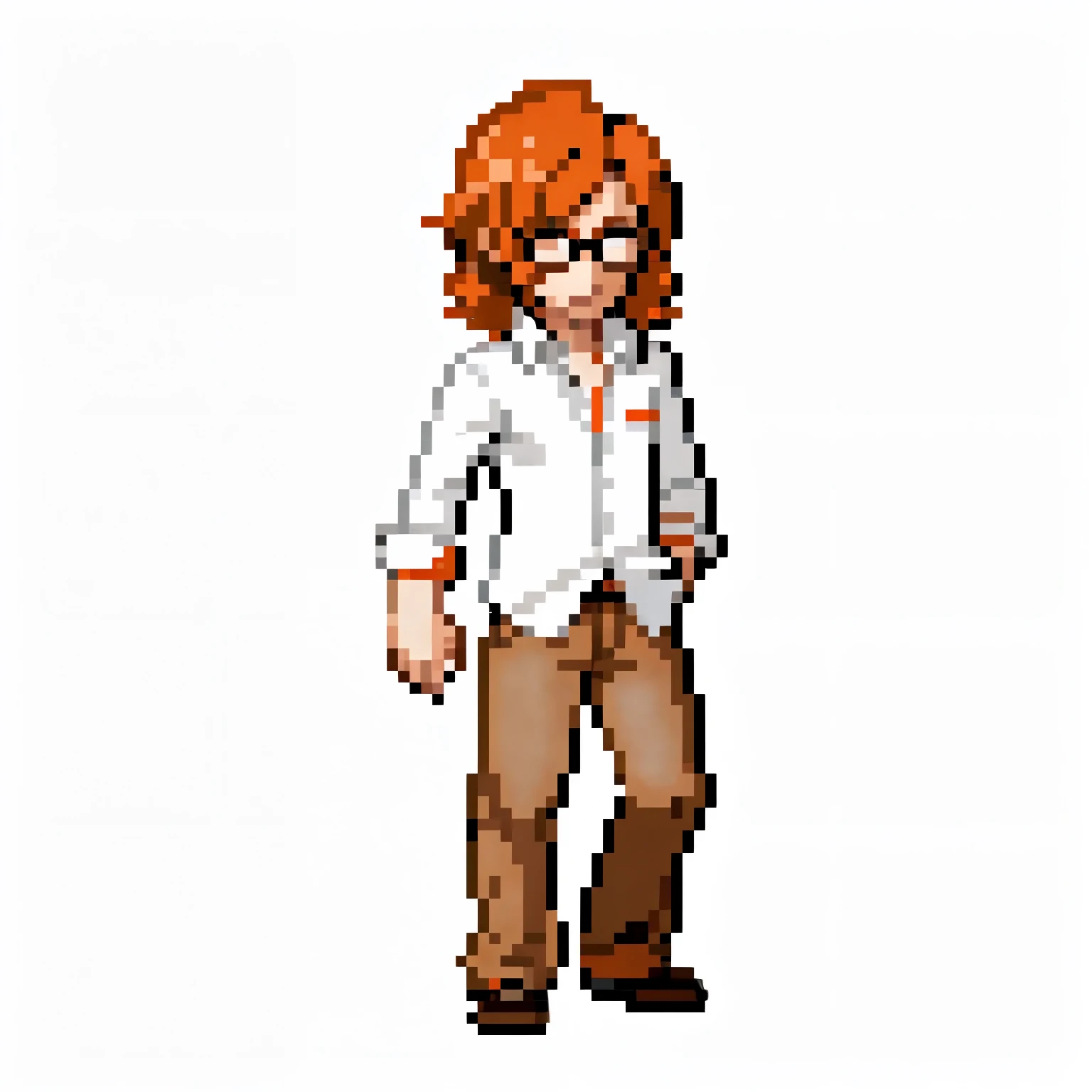 nerdy, glasses, curly hair, orange hair, man, white shirt