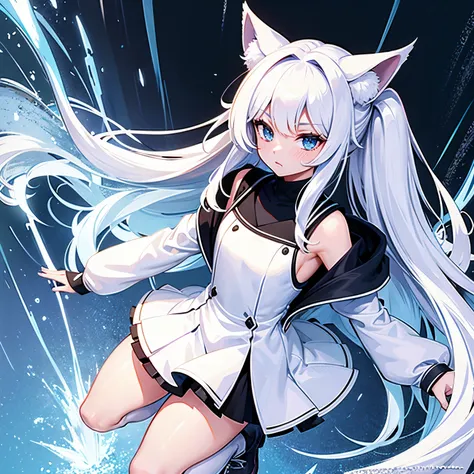 8k, resolution, high quality, high resolution, best quality, best resolution, absurd resolution, ray tracing, high detailed, masterpiece, extremely detailed, shoulder length white hair, female,white 2 wolf ears, teenage girl, slim body, white scale dragon ...