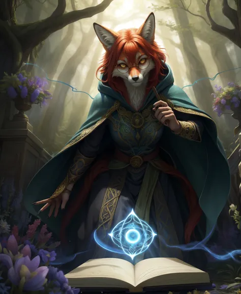 breathtaking (best quality, masterpiece, detailed, 8k)
RAW, realistic cinematic photo, Angelic female anthro furry fox, mage, detailed fur, red fur, narrow muzzle, sultry yellow eyes, slit pupil, red hair, Textured long bob, black nails, wearing ornate rob...