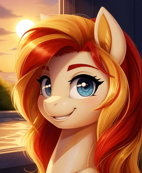 Sunset shimmer, pony, feral, my little pony, facing me, smile, beautiful eyes, happy to see me, beautiful