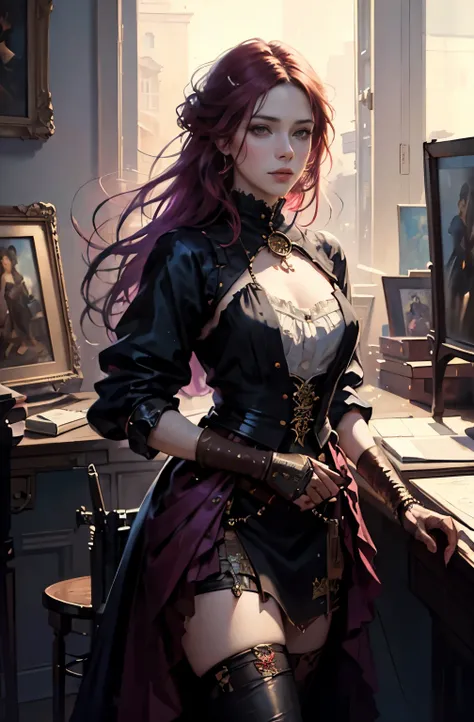 magenta and orange tones, painting of a woman, anna karenina, with influence of Jeremy Mann, Jeremy Mann, style of Jeremy Mann, Jeremy Mann painting, Jeremy Mann art, Ron Hicks, Liepke, Jeremy Mann and alphonse mucha, Works that influenced Edmund Blampid, ...