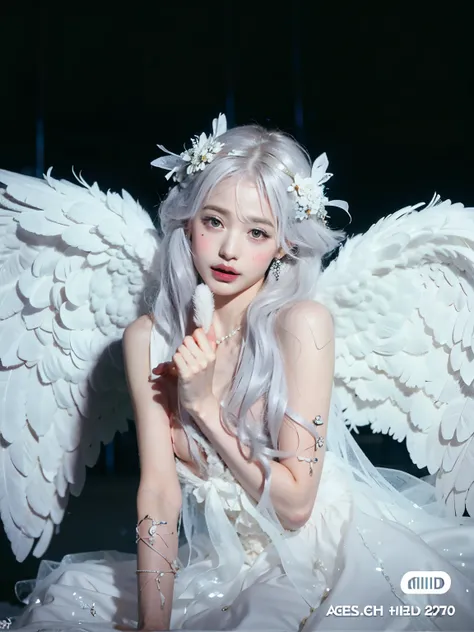 arafed woman with Alas blancas and a white dress, Alas blancas, young wan angel, of an beautiful angel girl, angelical wings on her back, full - body majestic angel, con hermosas alas, angelical wings, angelical, angel girl, wearing angel, girl with angel ...