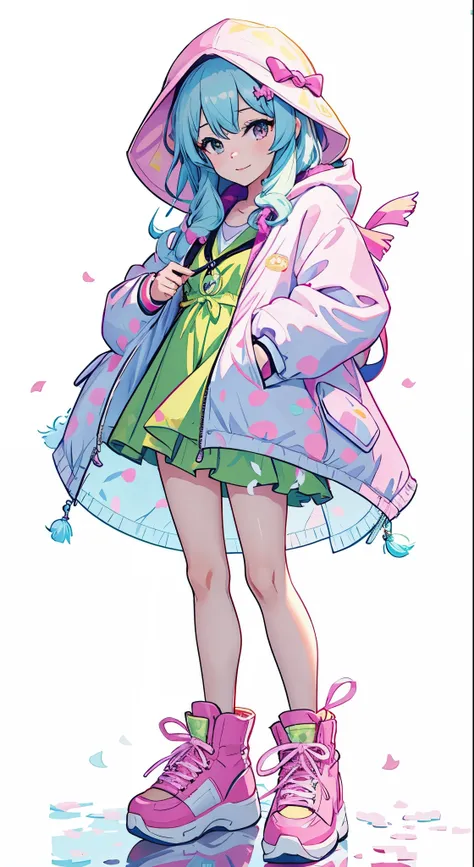 Anime girl with pink coat and pink shoes and pink hat, rossdraws pastel vibrant, rossdraws cartoon vibrant, digital art on pixiv, Cute art style, anime full body illustration, Full body illustration, by Yuumei, Trending on ArtStation pixiv, soft anime illu...