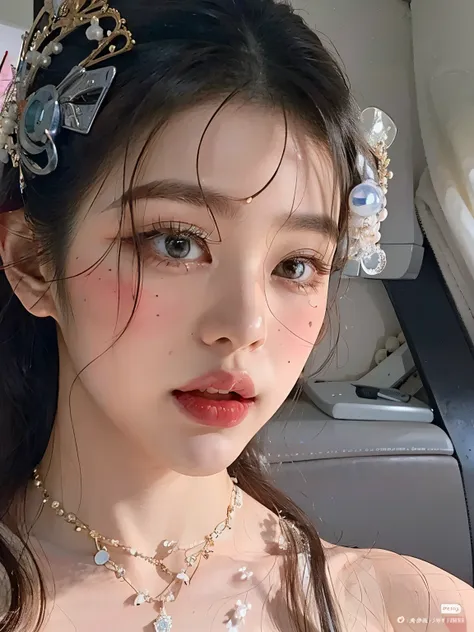 araffe asian woman with a tiara and pearls on her head, dilraba dilmurat, beautiful aesthetic face, maquillaje popular de corea ...