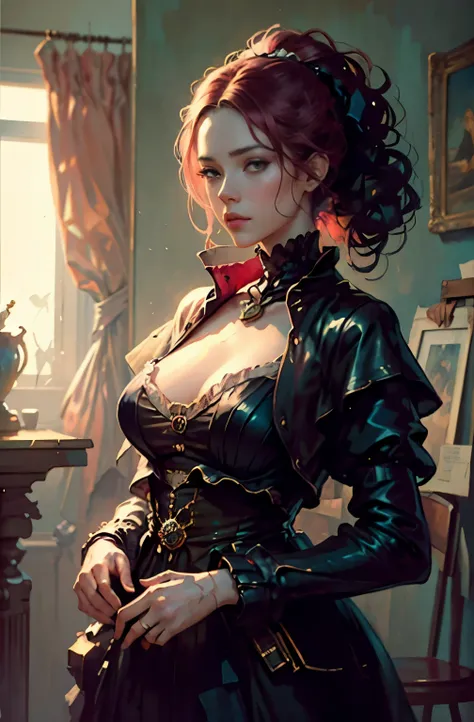 magenta and orange tones, painting of a woman, Gone with the wind, with influence of Jeremy Mann, Jeremy Mann, style of Jeremy Mann, Jeremy Mann painting, Jeremy Mann art, Ron Hicks, Liepke, Jeremy Mann and alphonse mucha, Works that influenced Edmund Blam...