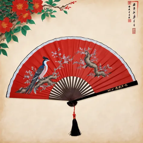 Exquisite hand-painted fan，Chinese traditional painting：1.2，Auspicious red decoration，Wish you good luck in the new year，Ancestor worship and family reunion，With the soul of the ancestors，Deep cultural heritage，