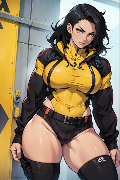 muscular thick thighs huge breasts black hair yellow eyes best quality solo