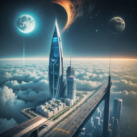 3, a sprawling lunar city, characterized by its cutting-edge, futuristic architecture, The city is accessible through a space elevator, and customers can experience the excitement of  driving moon buggies along the citys sleek and modern roads, The digital...