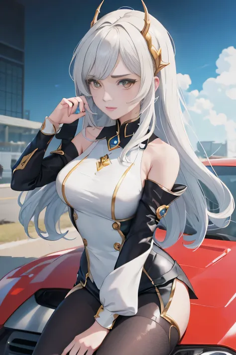 garota de anime em um traje de corrida ao lado de um carro esportivo vermelho, arte cg anime suave, Arte Oficial, Arte Digital Anime, detalhado Arte Digital Anime, Digital anime illustration, digital advanced anime art, chan sakimi, pixiv 3dcg | | |, trend...