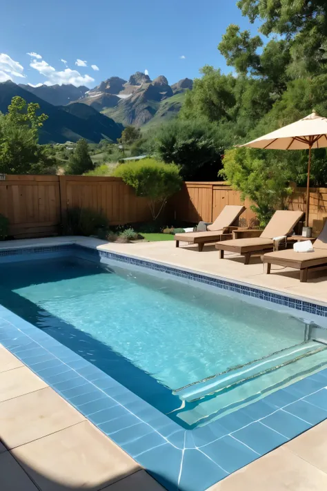 backyard　swimming pools　Mountain scenery　high-level image quality