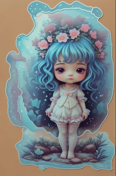 Ultra detailed illustration of a chibi lolita girl, lost in a magical world of wonders, luminous, translucent, Transparent, bioluminescent flora, Incredibly detailed, pastel colours, hand painted brush strokes, visible strokes, oil paint, Artist MSchiffer,...