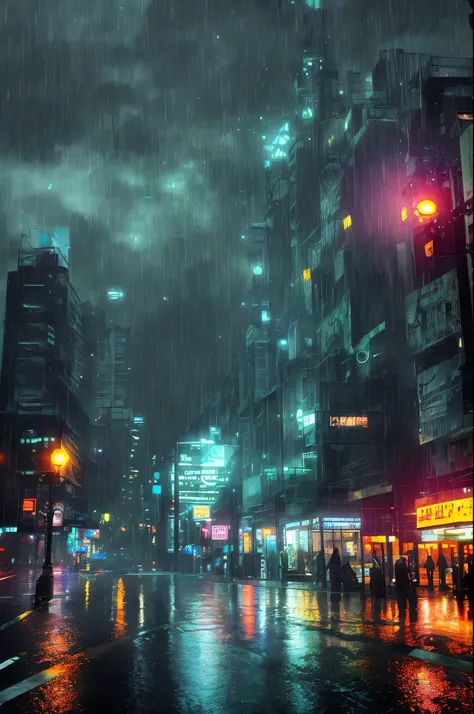 night city, heavy rain