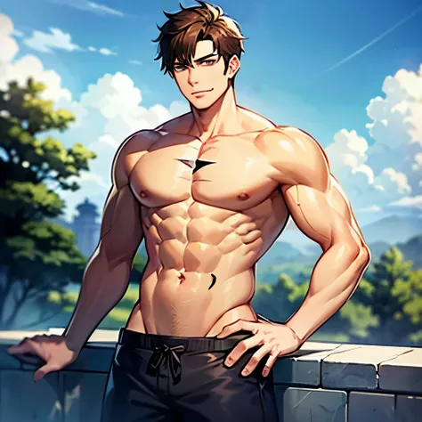 Muscle tissue, Abs, Male characters, Ark of Tomorrow game, Handsome male character, 4K anime, attractive male, young man with beautiful face, Charming face and figure , Muscular