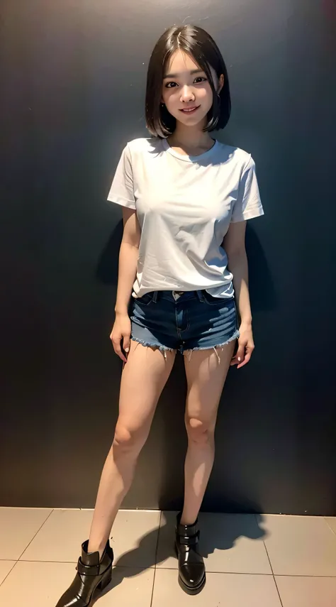 White T-shirt, Adorable,Hail 33, 18year old(1.0),(Subsurface scattering:1.1),Sharp Focus,award - winning photo,professional portrait photo,Raw photography (Very detailed background:1.2),(Fantasy:0), Angel Smile、Dramatic Lighting, Full body portrait, Standi...