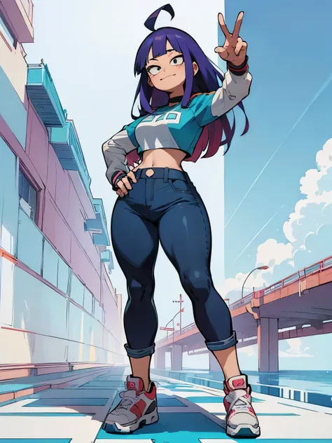 (((my hero academia style))), 1girl, female, miko kubota, (full body photo:1.5), purple girl, light skin female, light-skinned g...