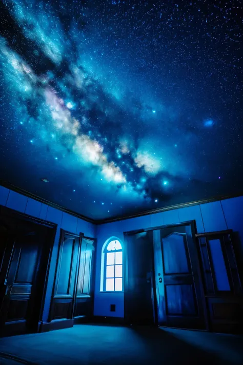 Mysterious Blue Milky Way　All Blue World　Blue mystical light　Starry sky with blue ceiling　sacred place　a magical world　Blue starry sky at the door　8K picture quality　　Spectacular space scenes　Breathtaking beauty　super-fine　Ultra image quality