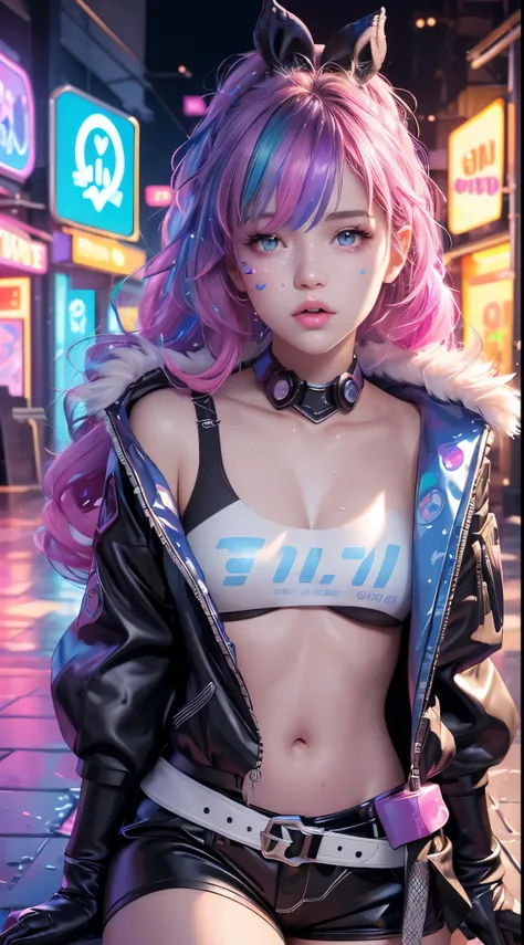 Full body, 1slime girl, loli, solo, eye focus with elaborate glow, pink lens flare, movie background, colorful, hyperdetailed, HDR, ultra-detailed eyes, mature, plump, rainbow drops, (supermodel:1.3), composed of paint, fully painted, splash, splash, indoo...