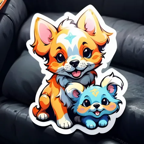 A logo　a Dog　cute little　a sticker