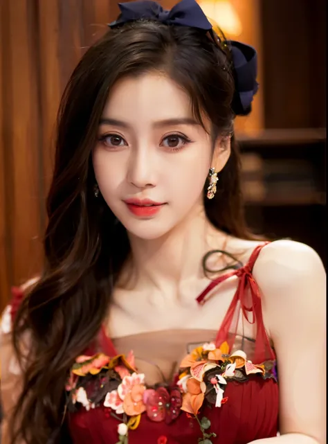 Close-up of a woman in a red dress with a bow, Korean idol, gongbi, jossi of blackpink, hwang se - on, jaeyeon nam, female actress from korea, korean artist, fan bingbing, heonhwa choe, taejune kim, jinyoung shin, cute korean actress, beautiful south korea...