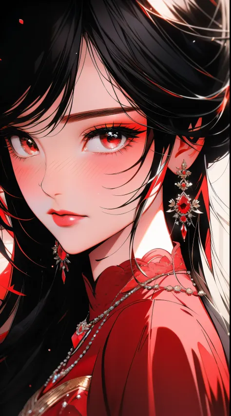 a close up of a woman in a red dress with a necklace, artgerm on artstation pixiv, sakimi chan, extremely detailed artgerm, saki...