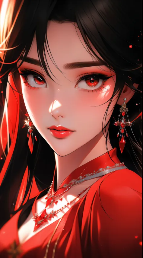 a close up of a woman in a red dress with a necklace, artgerm on artstation pixiv, sakimi chan, extremely detailed artgerm, saki...