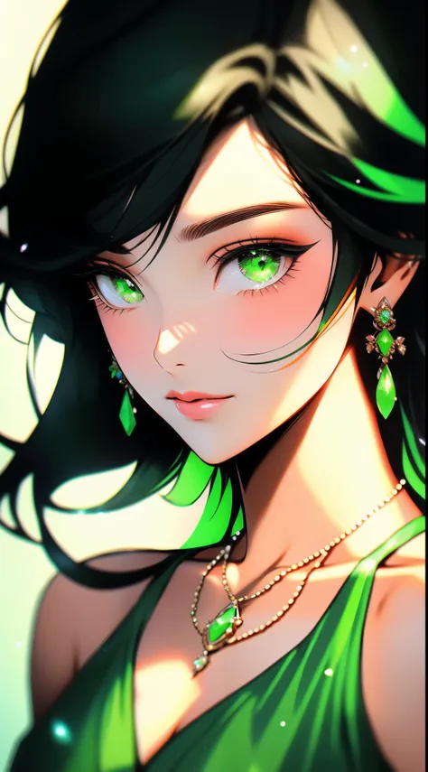 a close up of a woman in a green dress with a necklace, artgerm on artstation pixiv, sakimi chan, extremely detailed artgerm, sa...