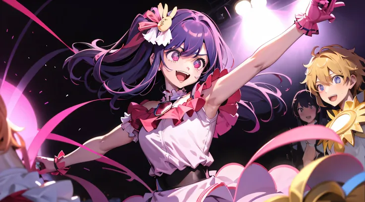 Ai Hoshino, frill dress, crowd of, :d, tmasterpiece, Best quality, The content is very detailed