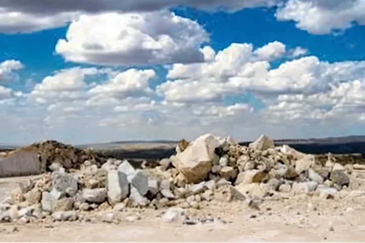 there is a pile of Rochas on the ground in the desert, occasional small rubble, rubble!!, rubble, rubble everywhere, 尘土与Rochas主题, standing atop a pile of rubble, Rochas coming out of the ground, White stone, Stones fell from the sky, Rochas和灰尘, Material wh...