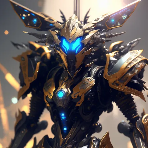 a close up of a robot like creature with a large head, intricate ornate anime cgi style, detailed digital anime art, exquisite warframe fanart, detailed anime artwork, warframe art, fractal cyborg ninja background, detailed key anime art, high detailed off...